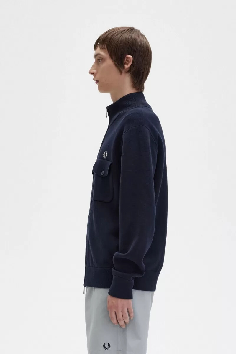 fred perry stickade herr träningsjackor marinblå