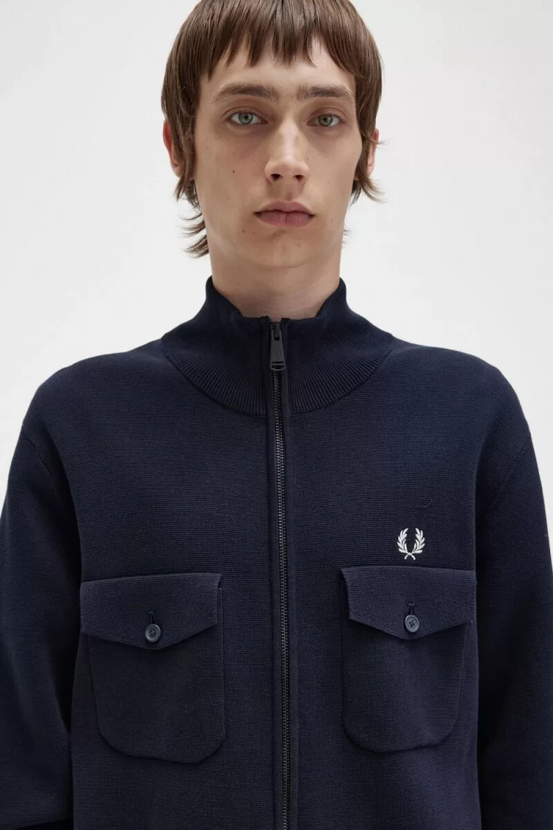 fred perry stickade herr träningsjackor marinblå