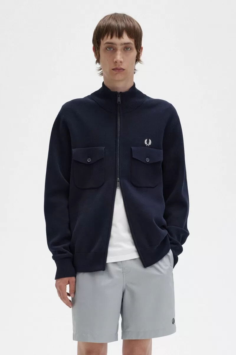 fred perry stickade herr träningsjackor marinblå