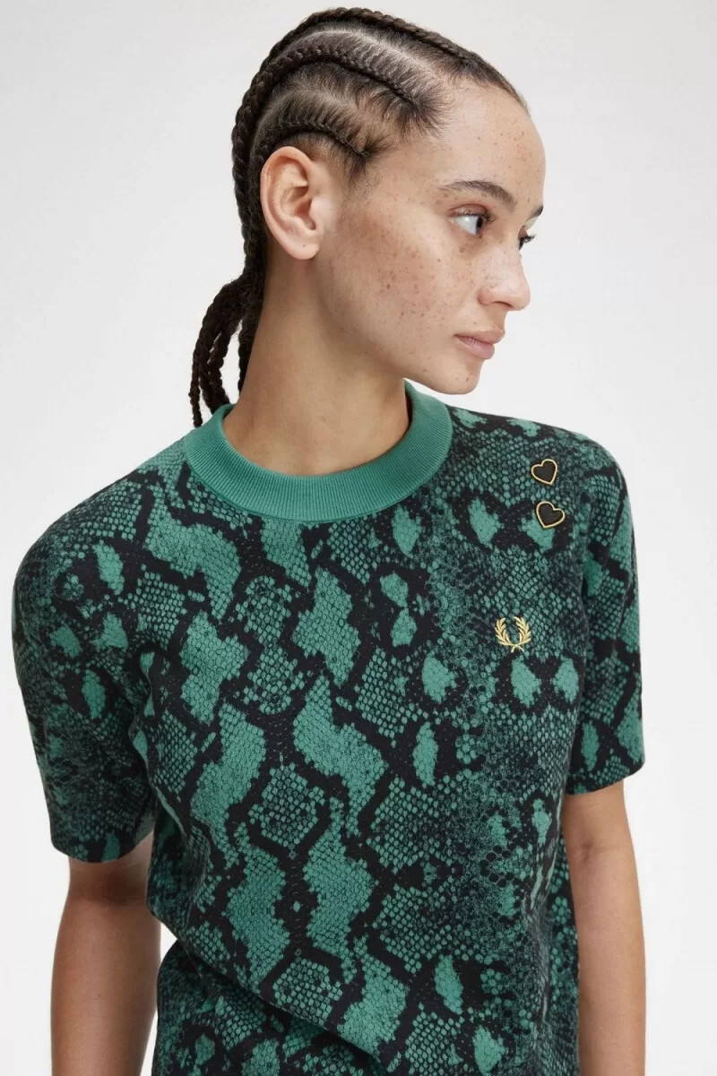 fred perry snake print damtröja djup mintgrön