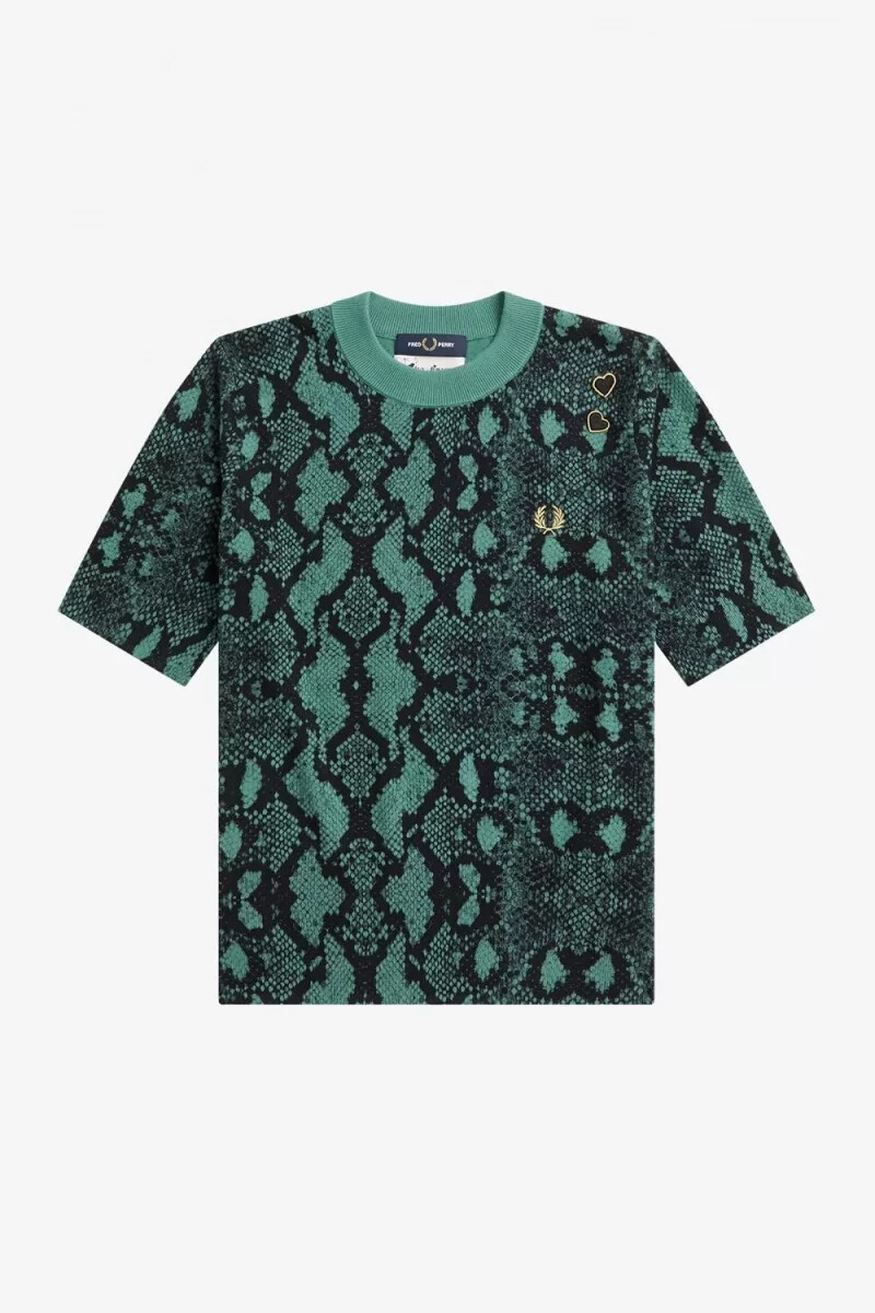 fred perry snake print damtröja djup mintgrön