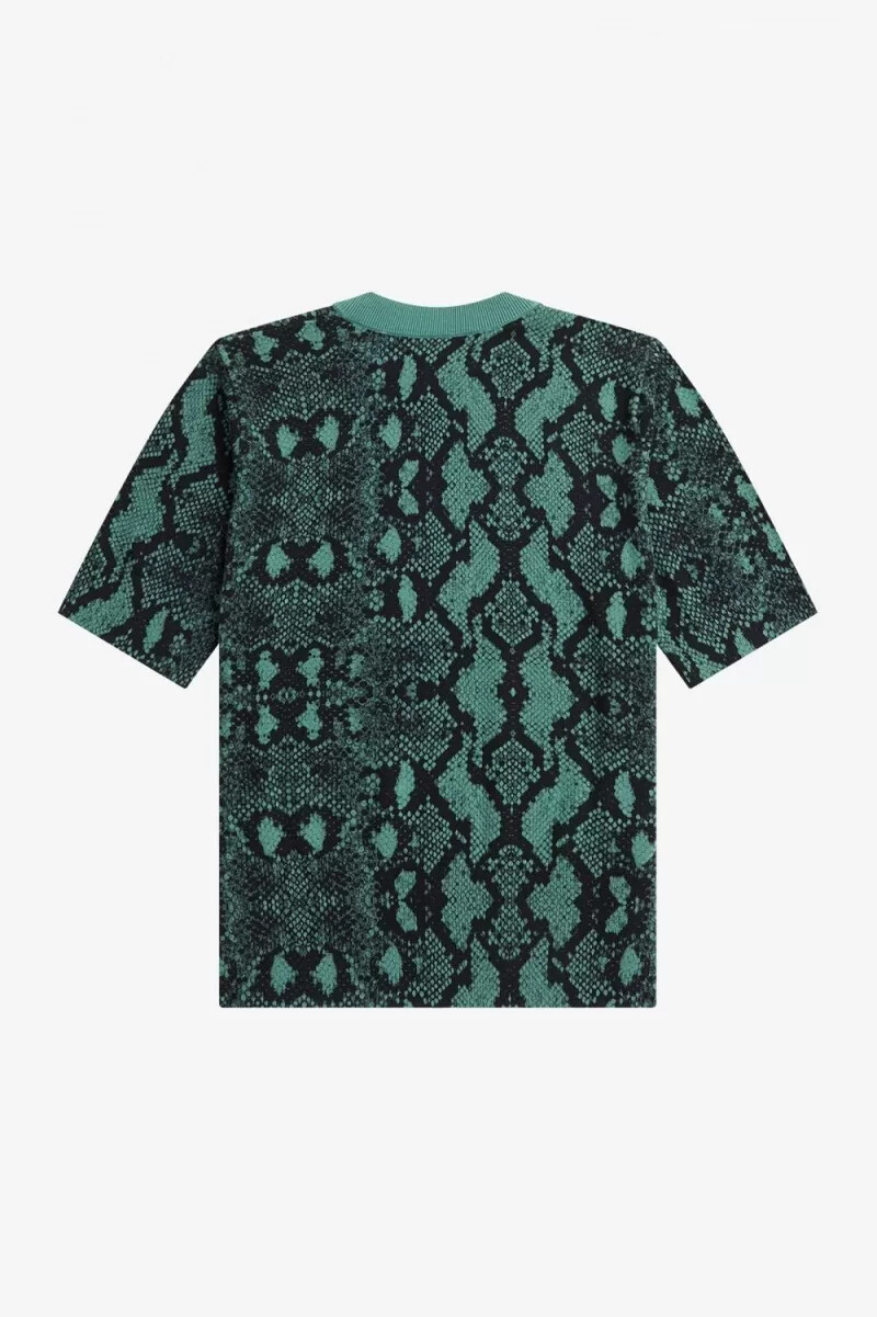 fred perry snake print damtröja djup mintgrön