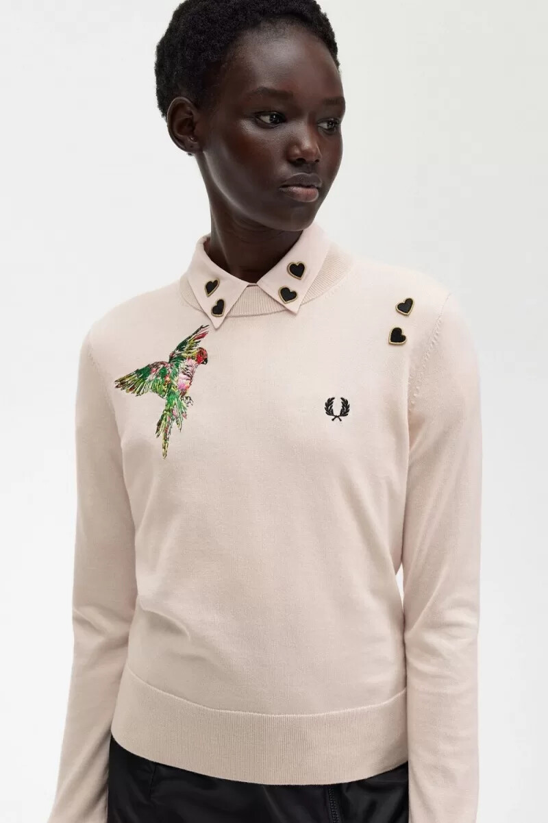 fred perry broderad damtröja mjölkrosa