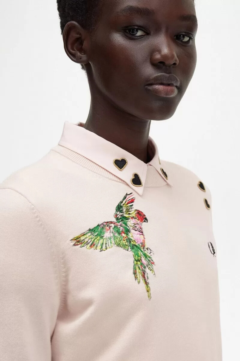 fred perry broderad damtröja mjölkrosa