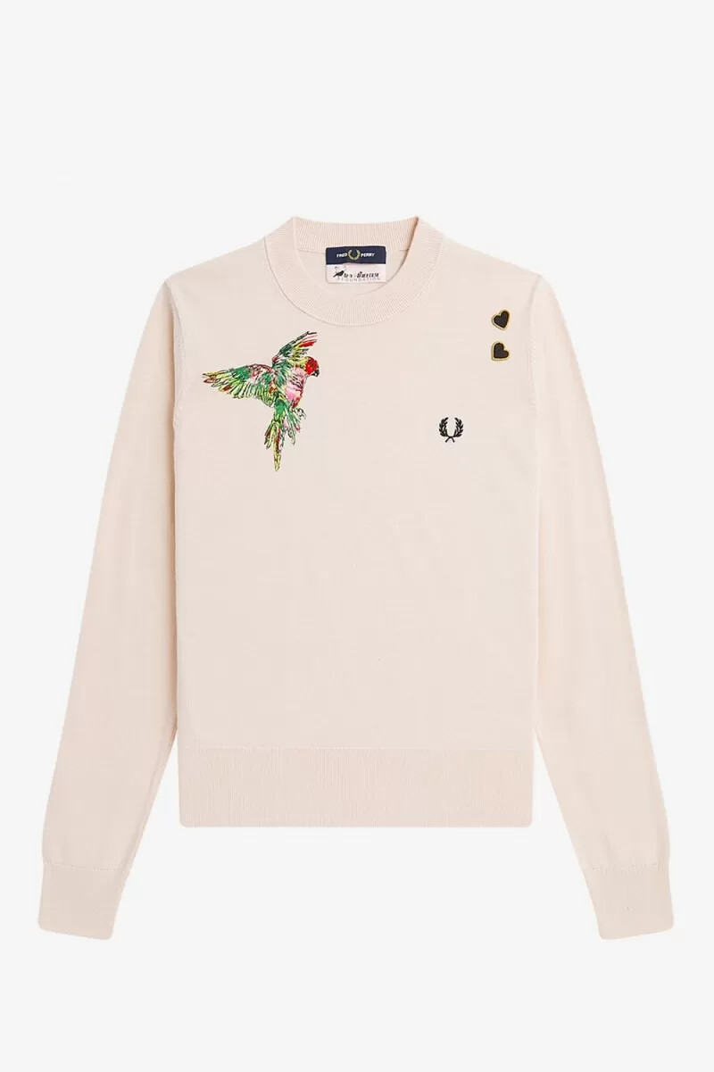 fred perry broderad damtröja mjölkrosa