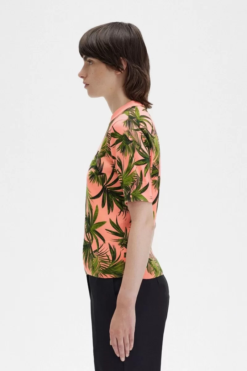 fred perry palm print damtröja coral heat