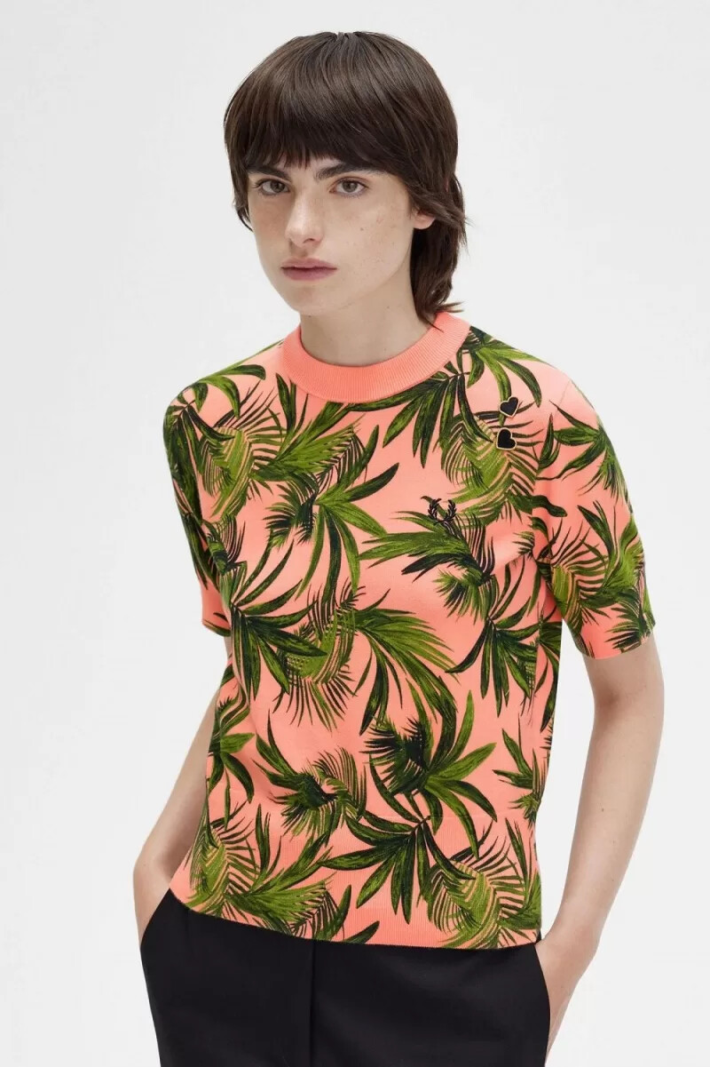 fred perry palm print damtröja coral heat