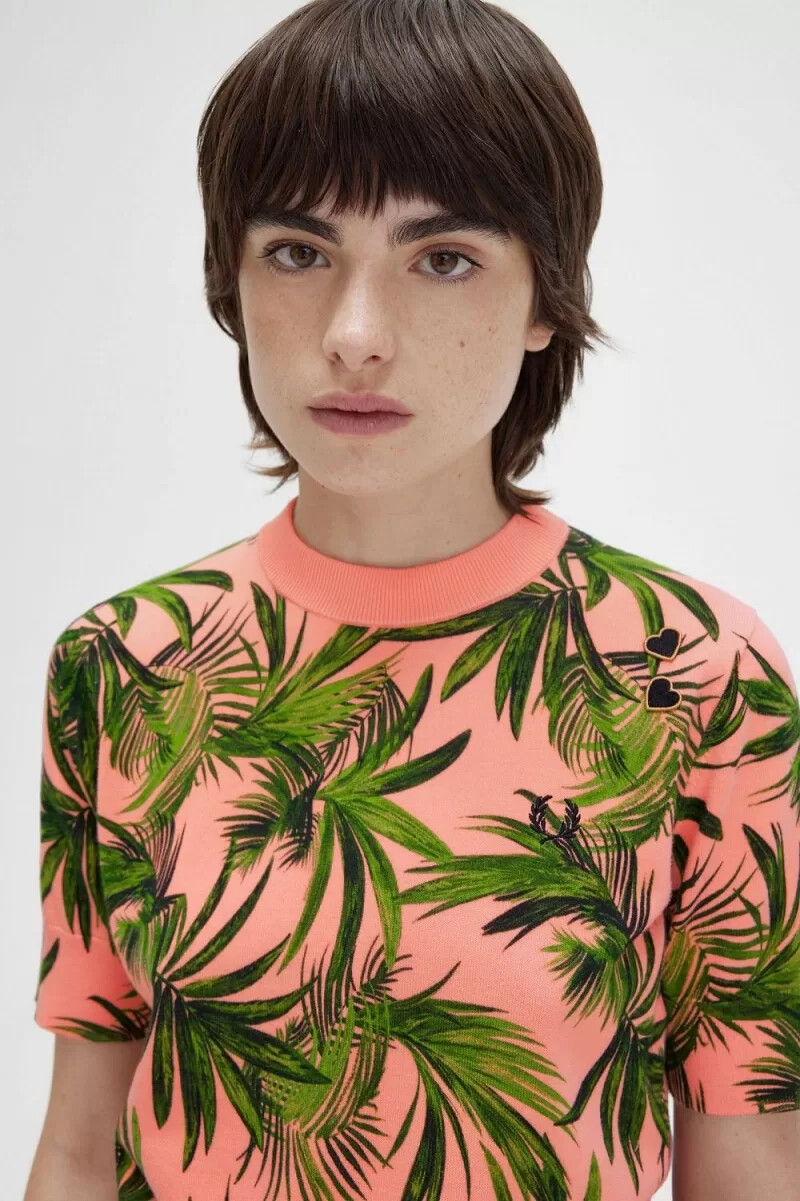 fred perry palm print damtröja coral heat
