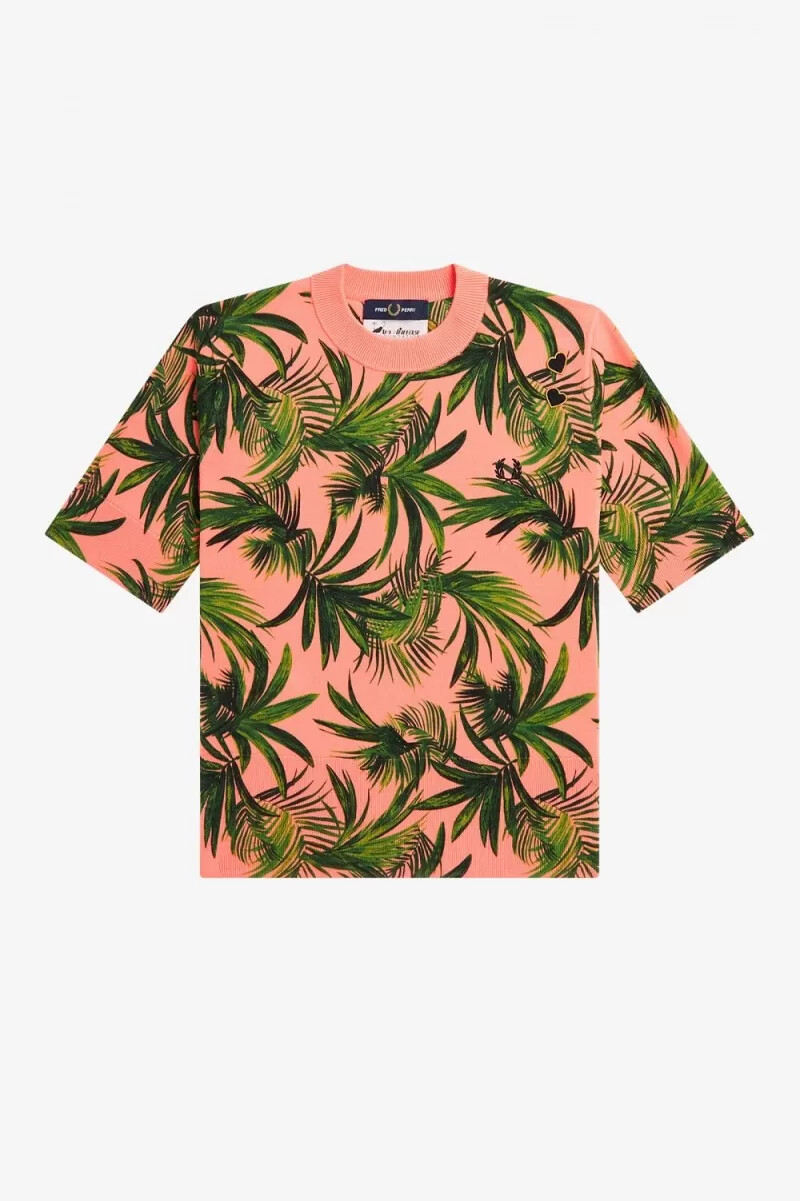 fred perry palm print damtröja coral heat