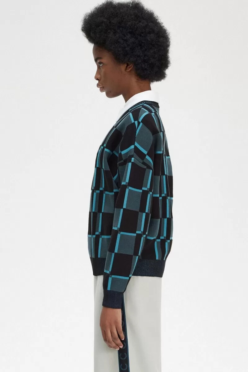 fred perry checkerboard damtröja cyberblå