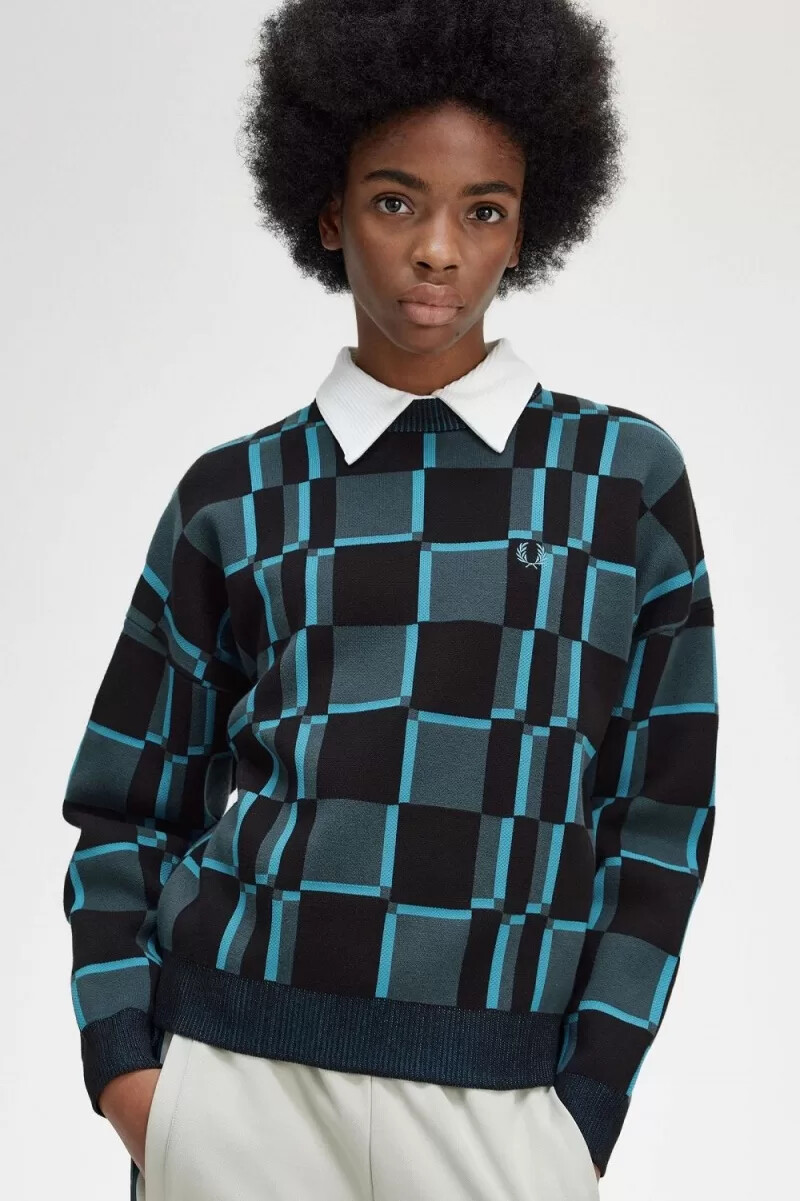 fred perry checkerboard damtröja cyberblå