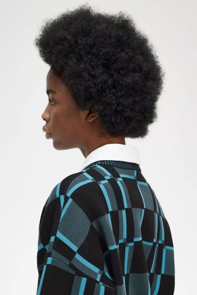 fred perry checkerboard damtröja cyberblå