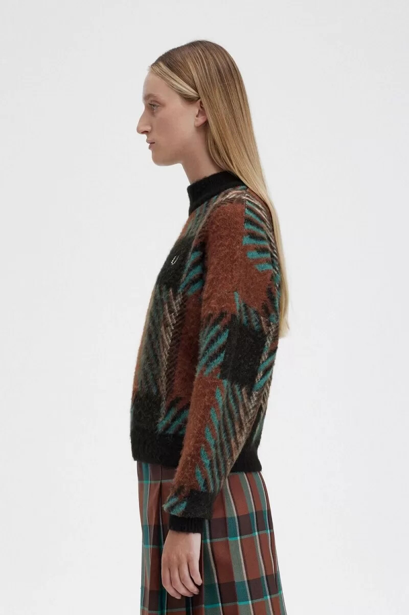 fred perry glitch tartan damtröja whiskybrun