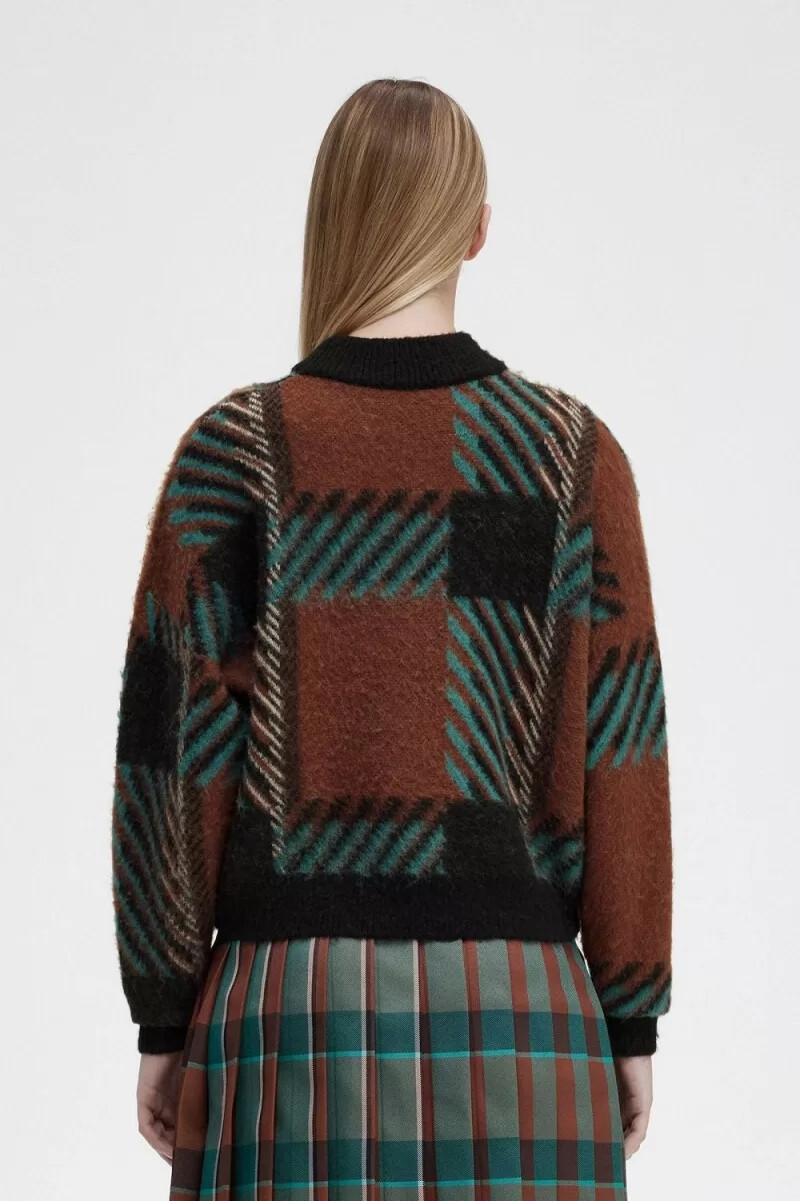 fred perry glitch tartan damtröja whiskybrun