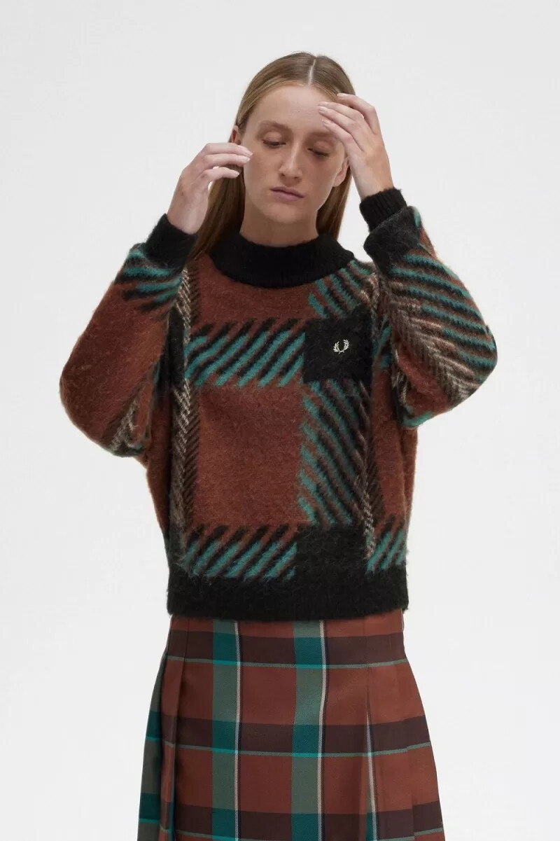 fred perry glitch tartan damtröja whiskybrun