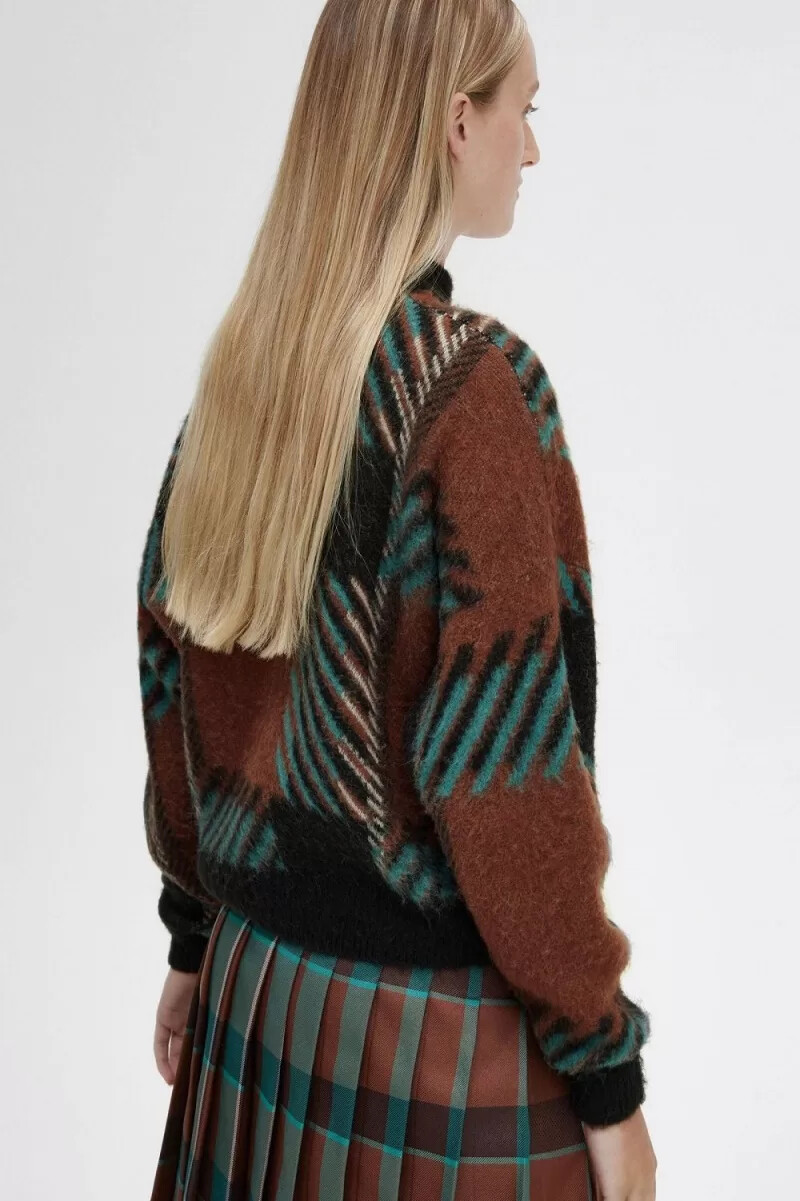 fred perry glitch tartan damtröja whiskybrun