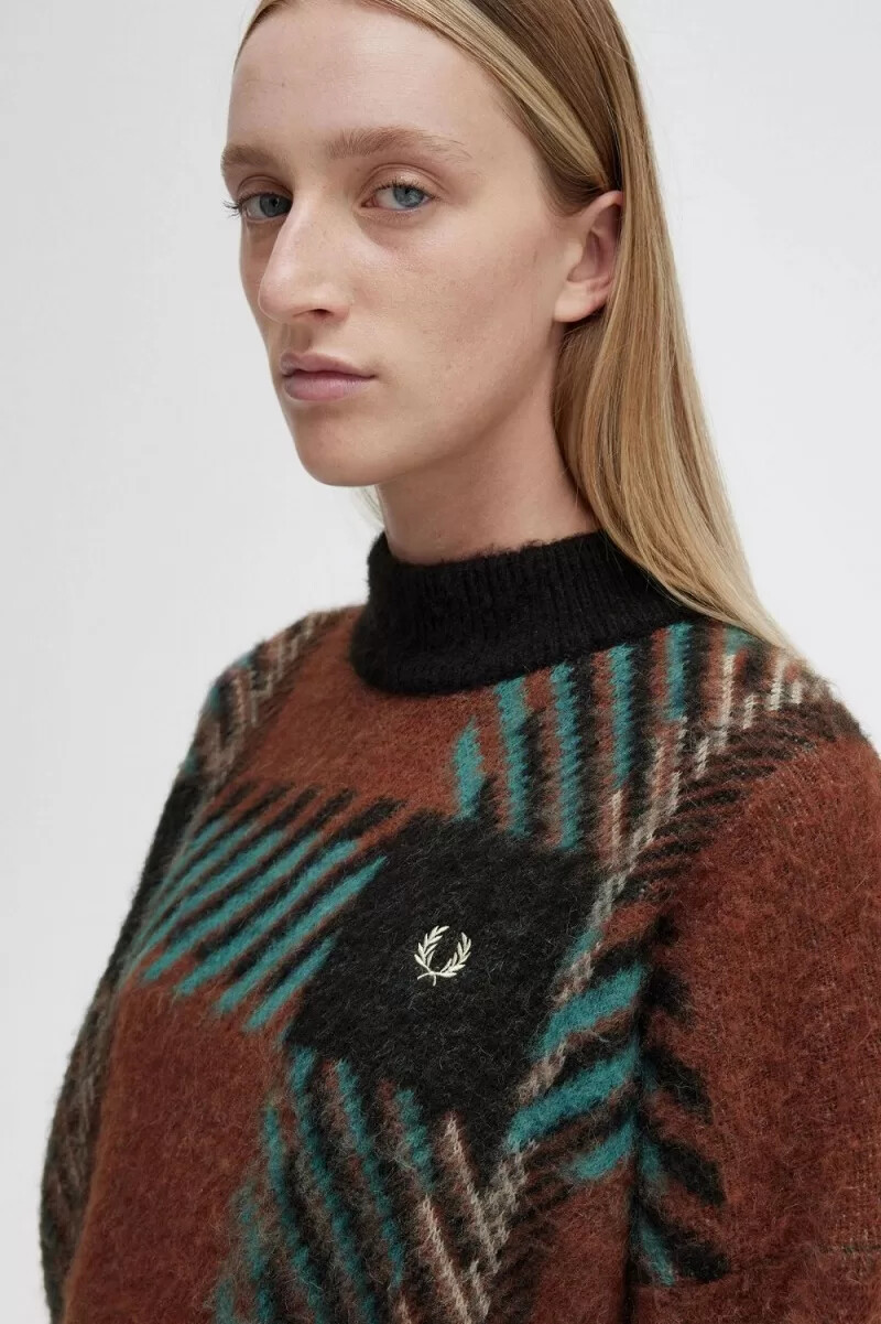 fred perry glitch tartan damtröja whiskybrun