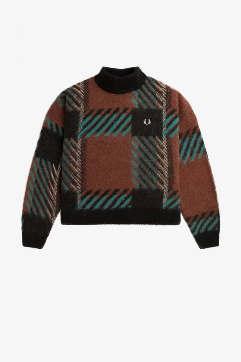 fred perry glitch tartan damtröja whiskybrun
