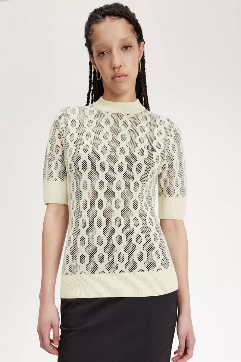 fred perry öppenstickad kortärmad damtröja havregryn