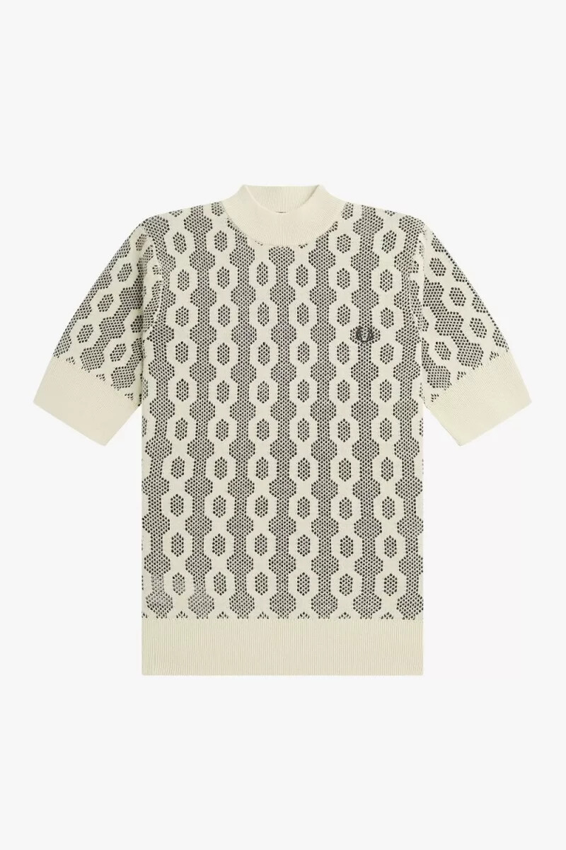 fred perry öppenstickad kortärmad damtröja havregryn
