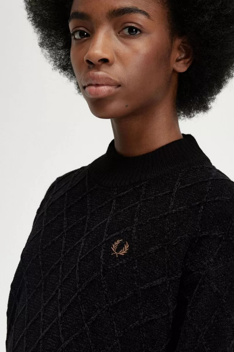 fred perry chenille grid damtröja svart