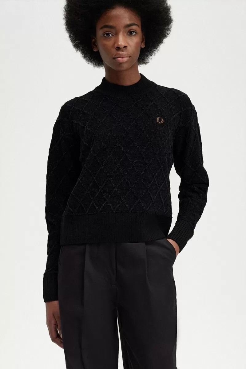 fred perry chenille grid damtröja svart