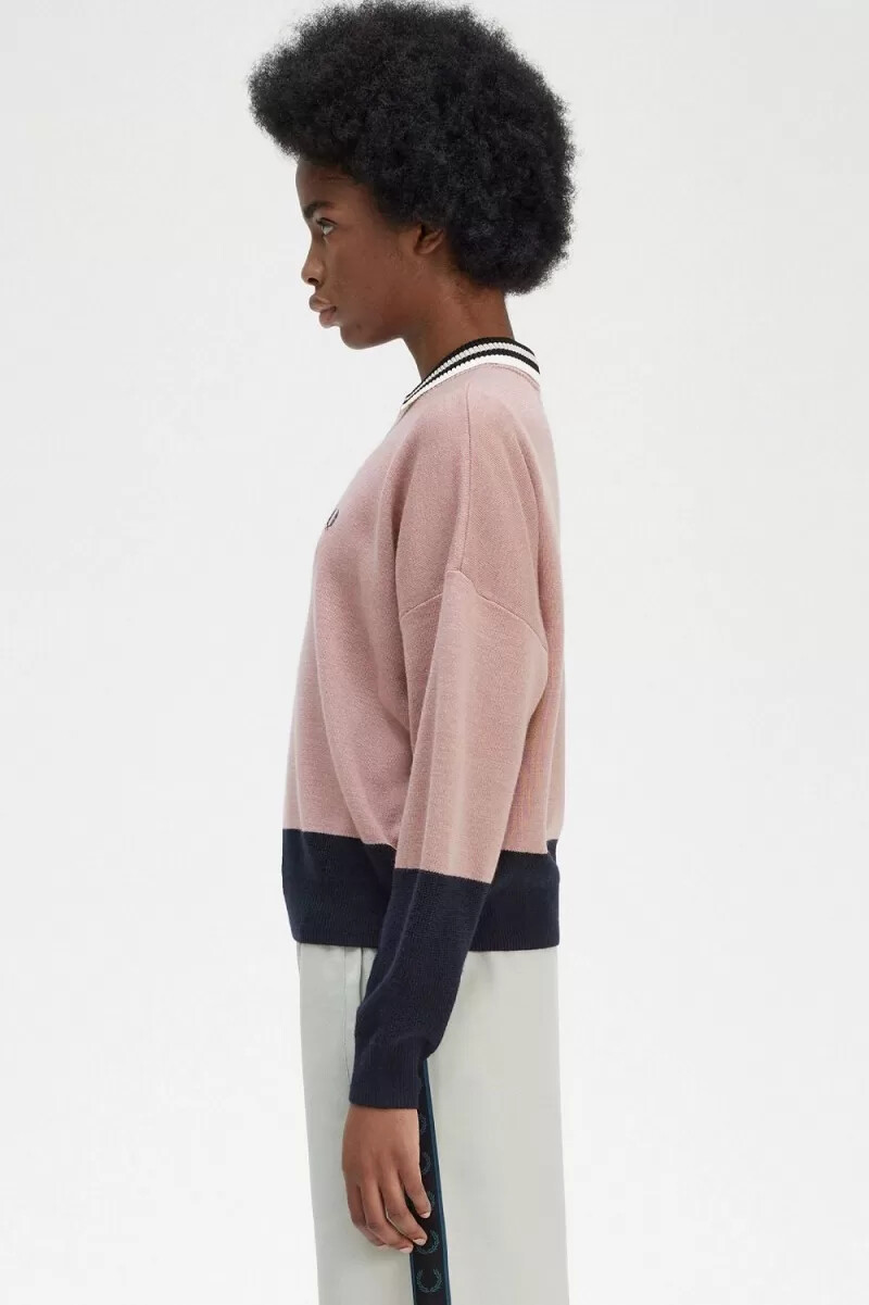 fred perry colour block damtröja dusty rose rosa