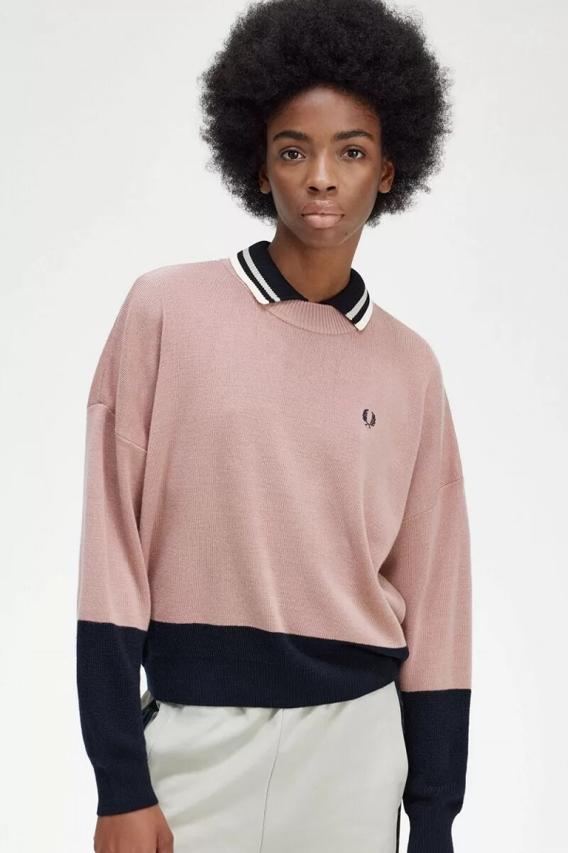 fred perry colour block damtröja dusty rose rosa