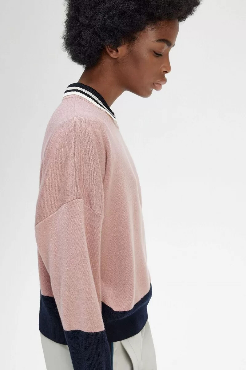 fred perry colour block damtröja dusty rose rosa