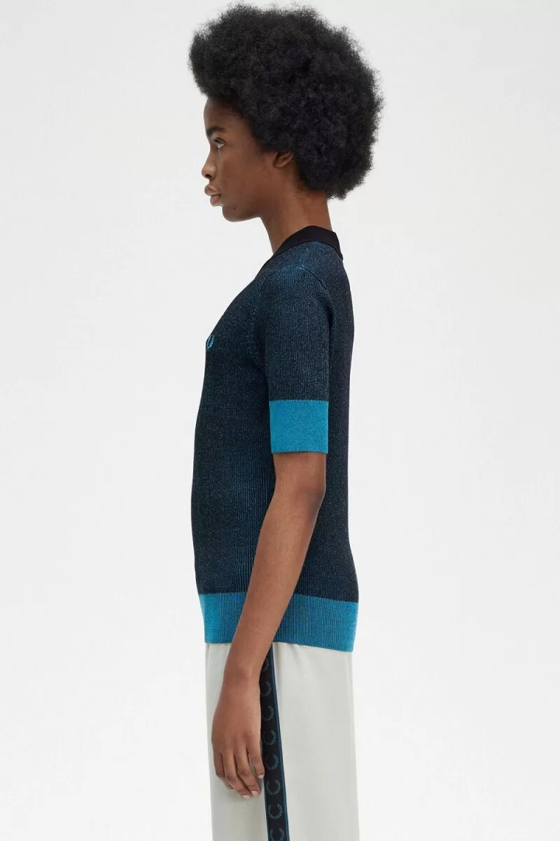 fred perry contrast rib kortärmad damtröja svart
