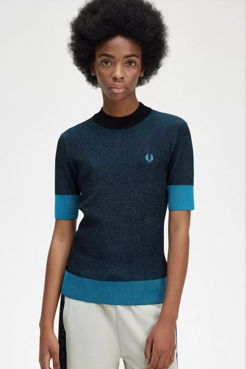 fred perry contrast rib kortärmad damtröja svart