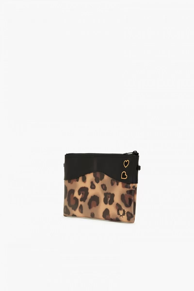fred perry leopard print side damväskor tonal leopard