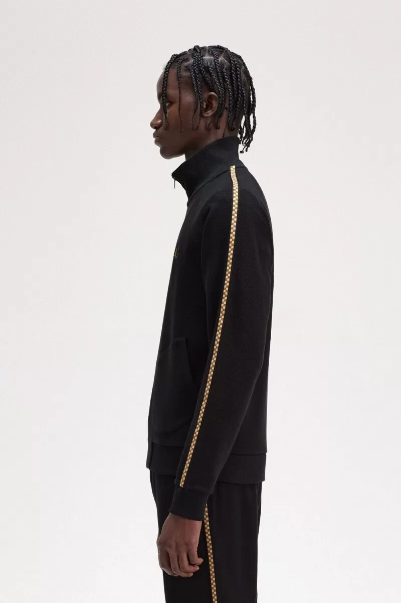 fred perry checkerboard tape herrjackor svarta