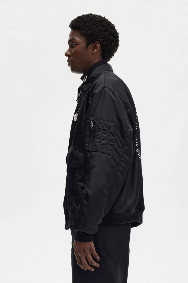 fred perry printed flight herrjackor svarta