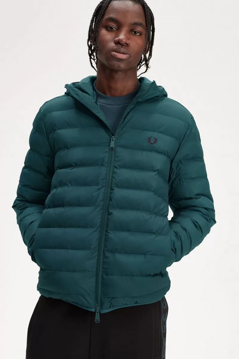 fred perry hooded insulated herrjackor petrolblå