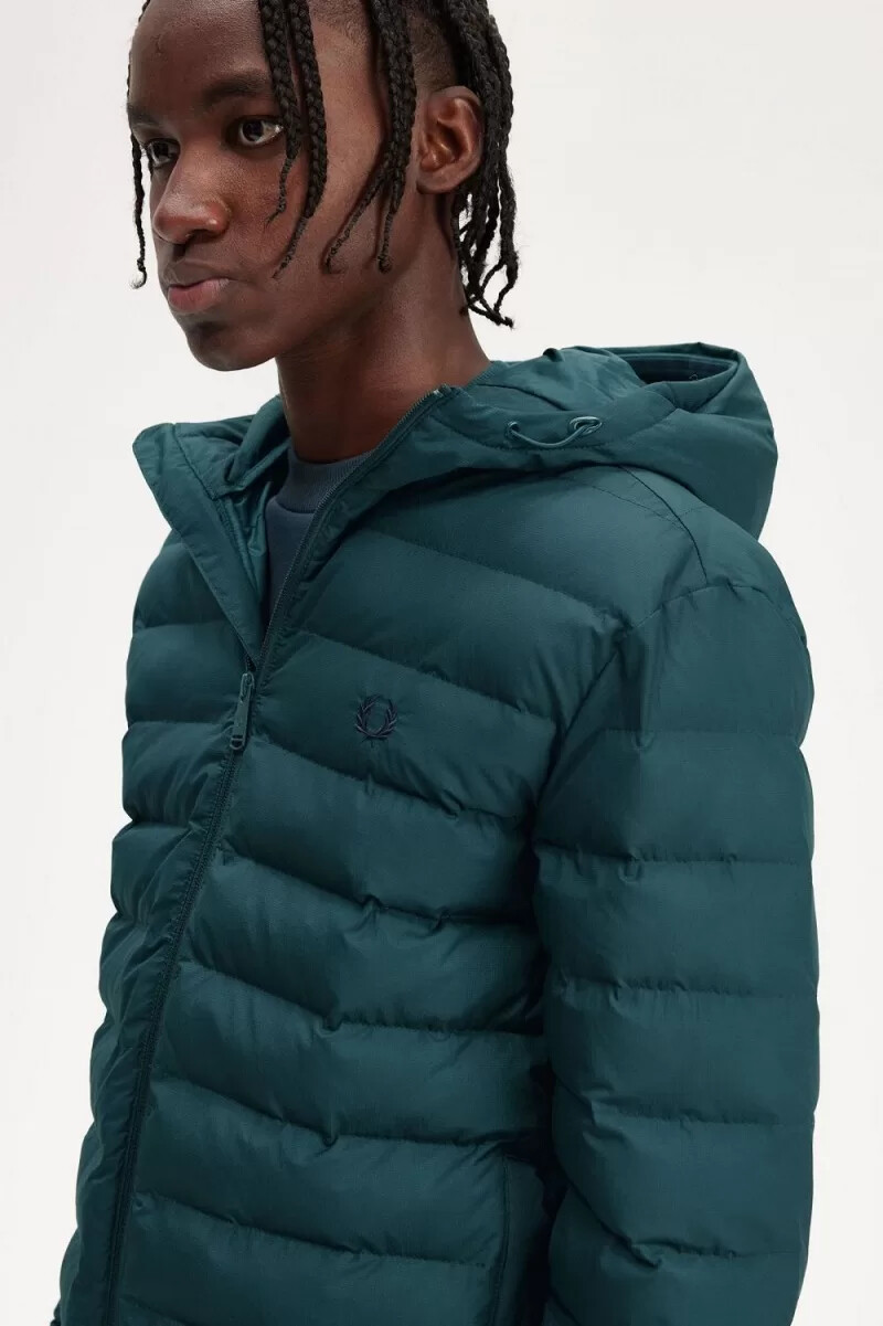 fred perry hooded insulated herrjackor petrolblå