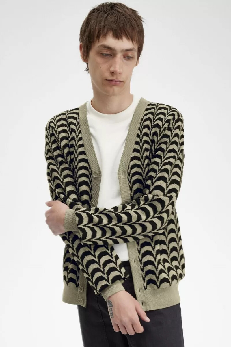 fred perry jacquard herrkofta varm grå
