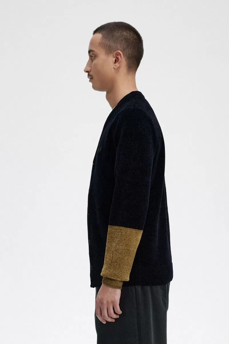 fred perry colour block chenille herrkofta svart
