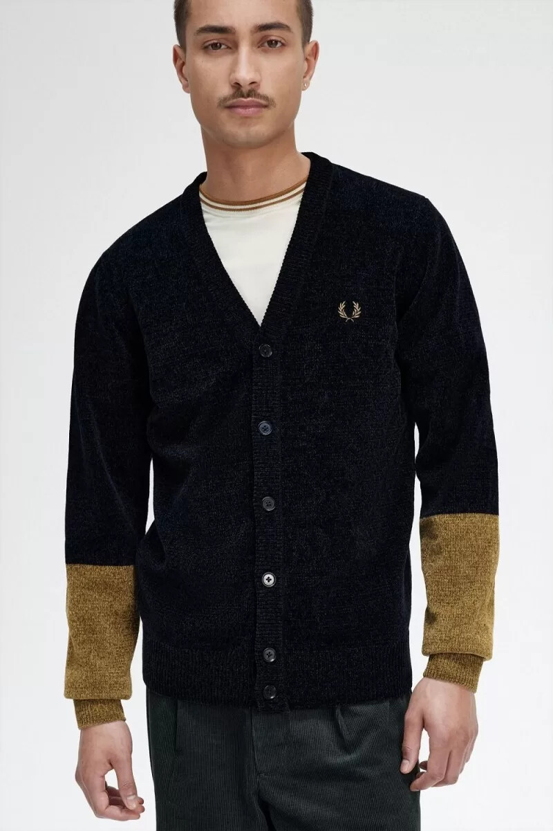 fred perry colour block chenille herrkofta svart