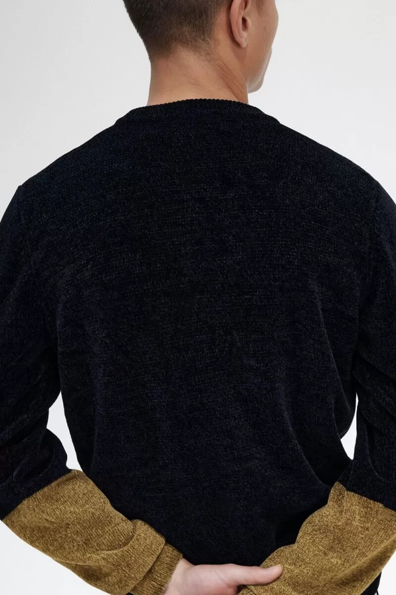 fred perry colour block chenille herrkofta svart