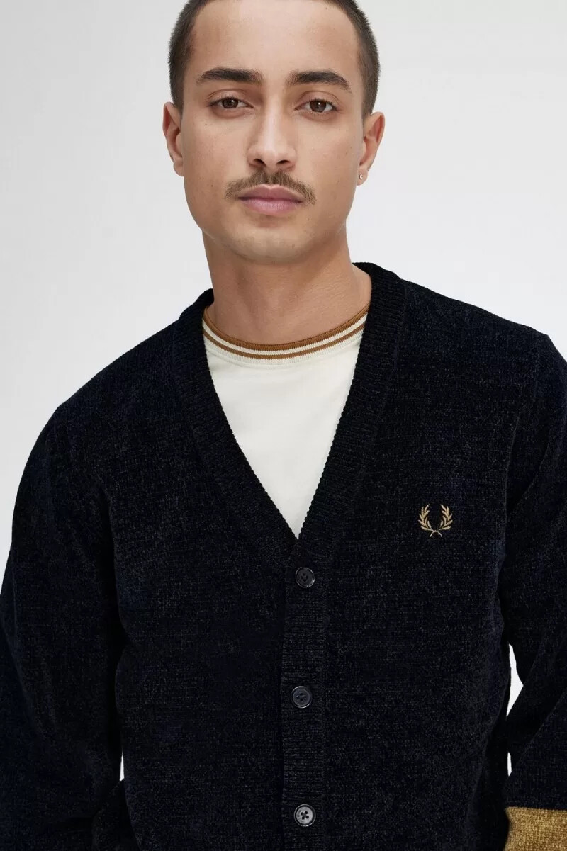 fred perry colour block chenille herrkofta svart