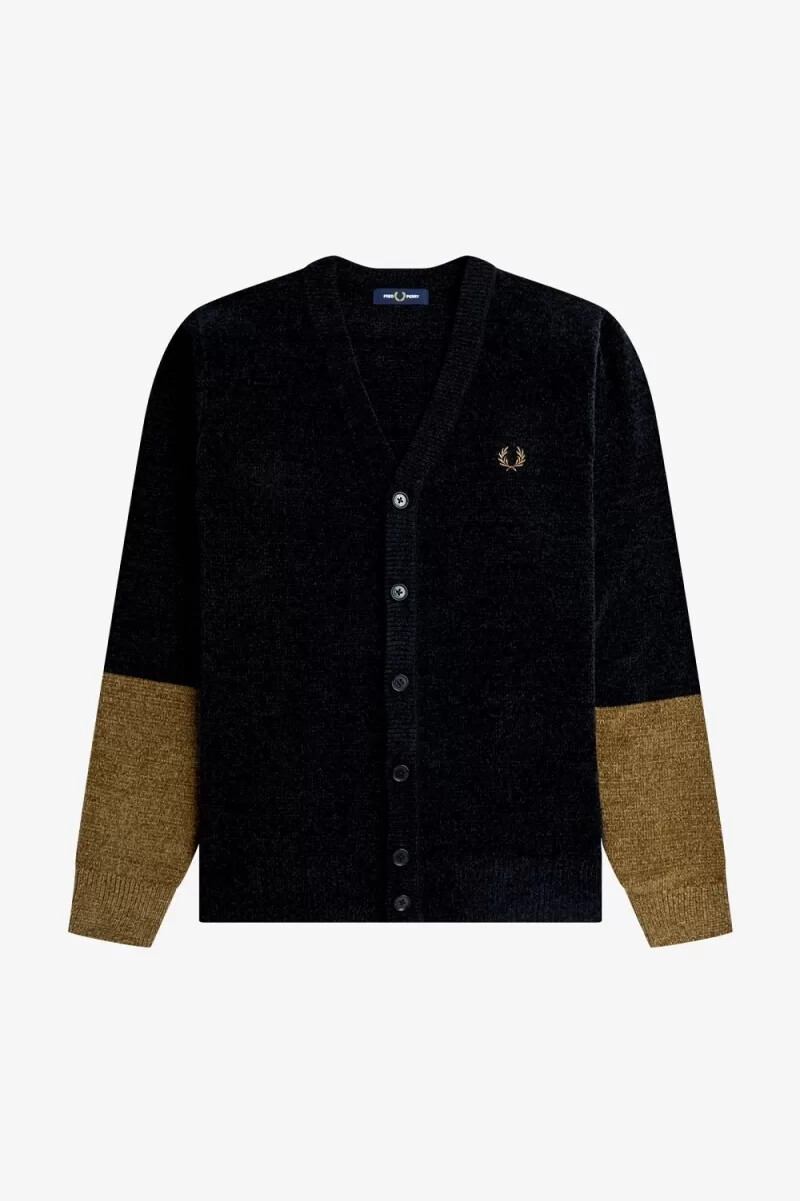 fred perry colour block chenille herrkofta svart