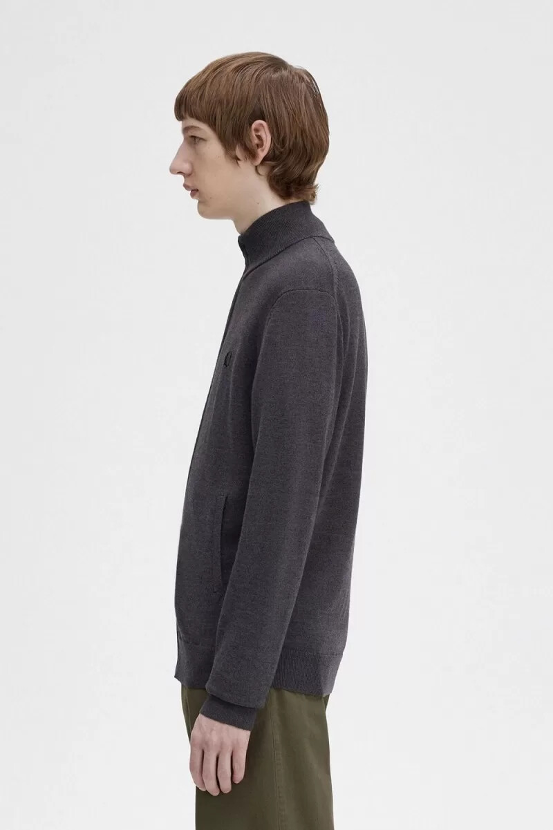 fred perry classic zip through herrkofta mörkgrå marl