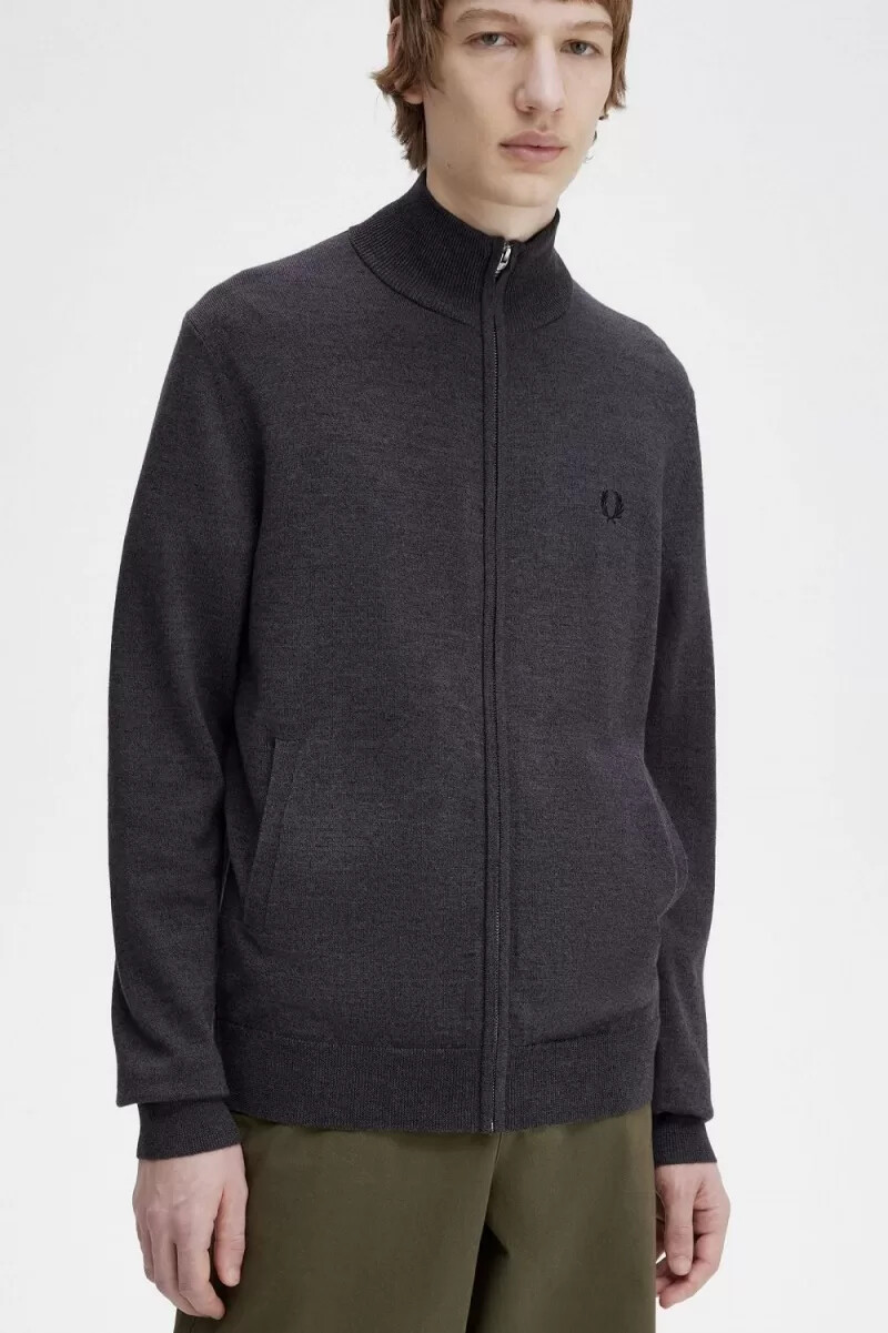 fred perry classic zip through herrkofta mörkgrå marl