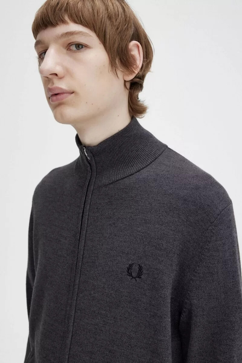 fred perry classic zip through herrkofta mörkgrå marl