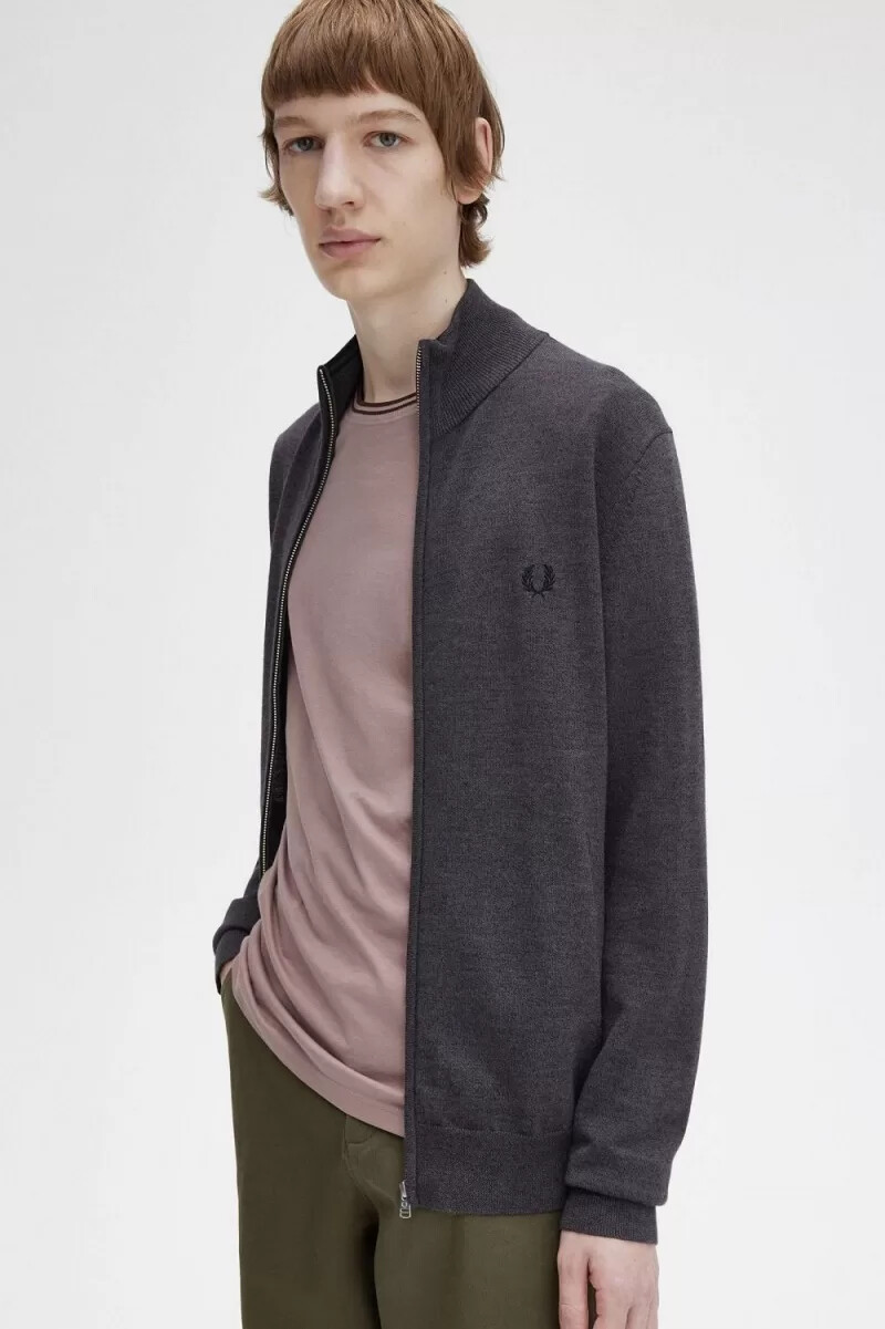 fred perry classic zip through herrkofta mörkgrå marl