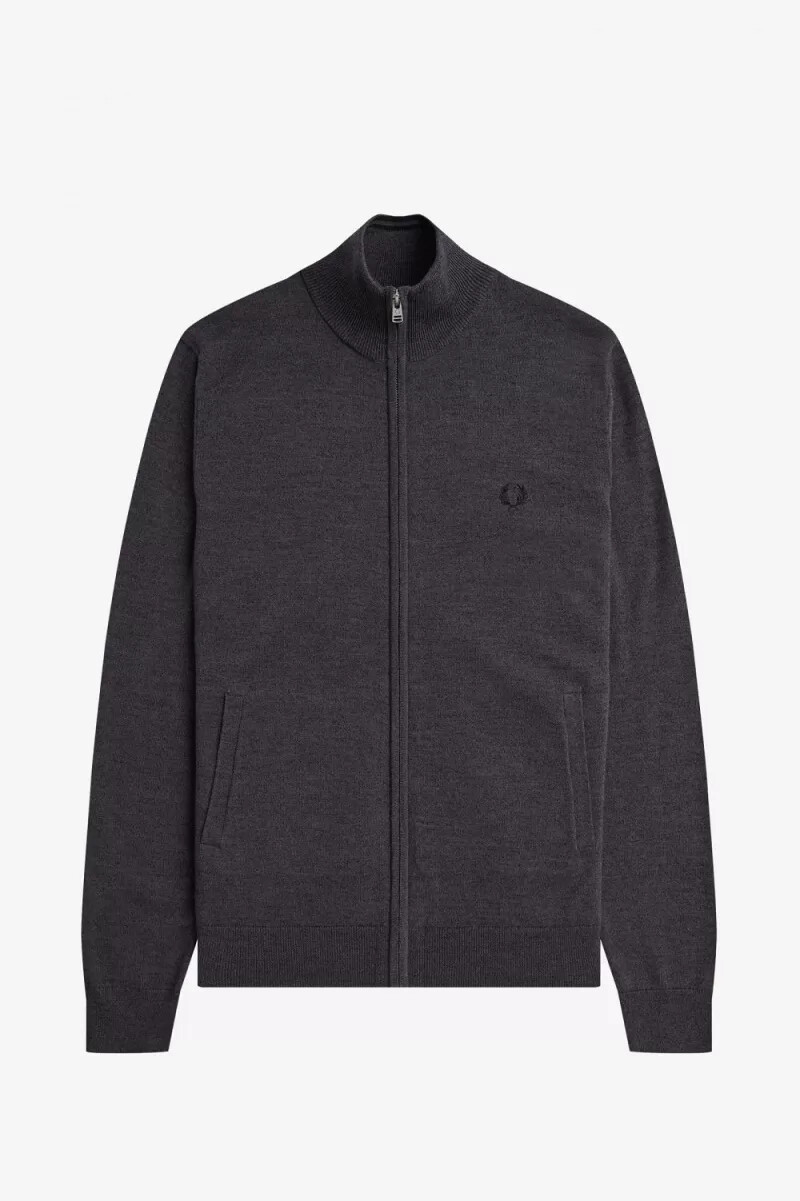 fred perry classic zip through herrkofta mörkgrå marl