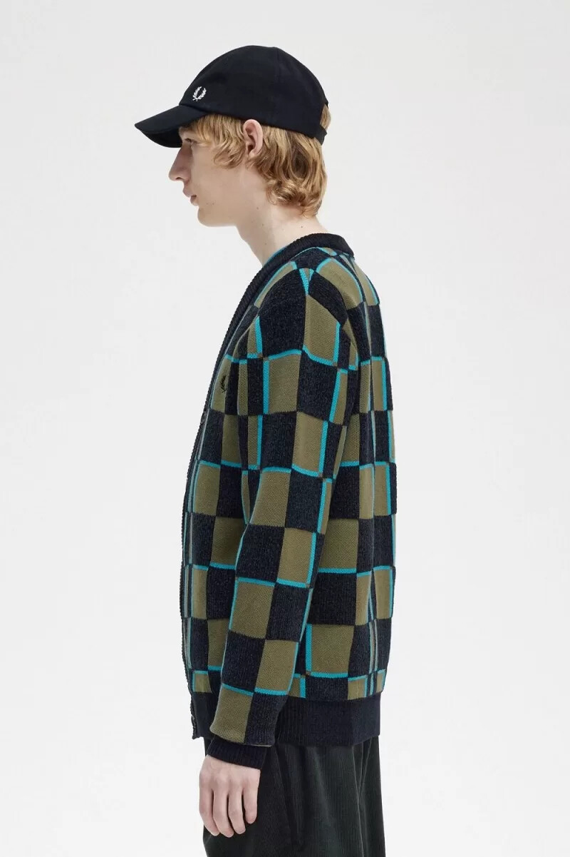 fred perry glitch checkerboard herr kofta uniform grön svart