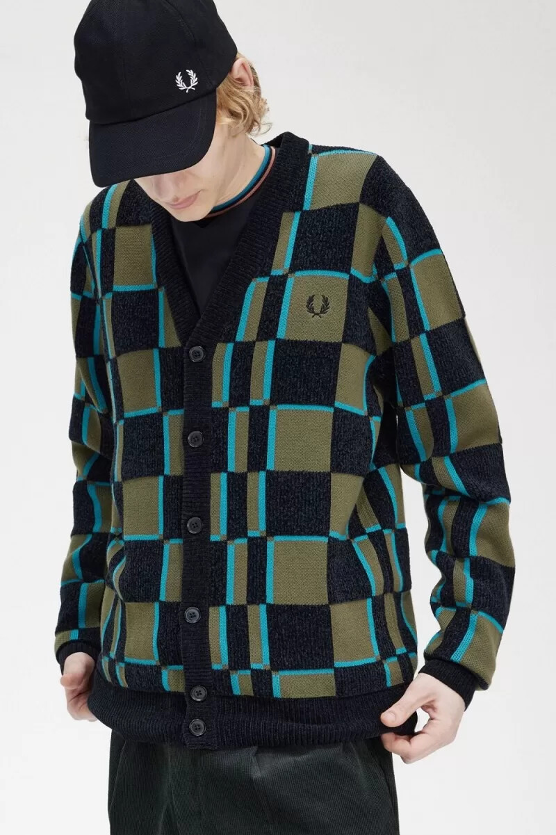 fred perry glitch checkerboard herr kofta uniform grön svart