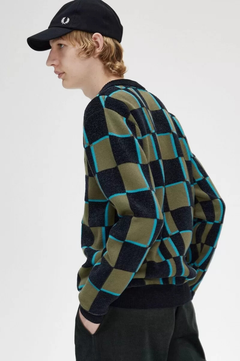 fred perry glitch checkerboard herr kofta uniform grön svart
